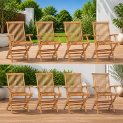Outdoor Garden Chairs Set 8 Pieces Folding Wooden Seating Patio Terrace