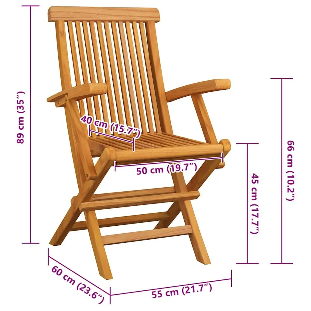 Outdoor Garden Chairs Set 8 Pieces Folding Teak Wood Patio Seating with Beige Cushions