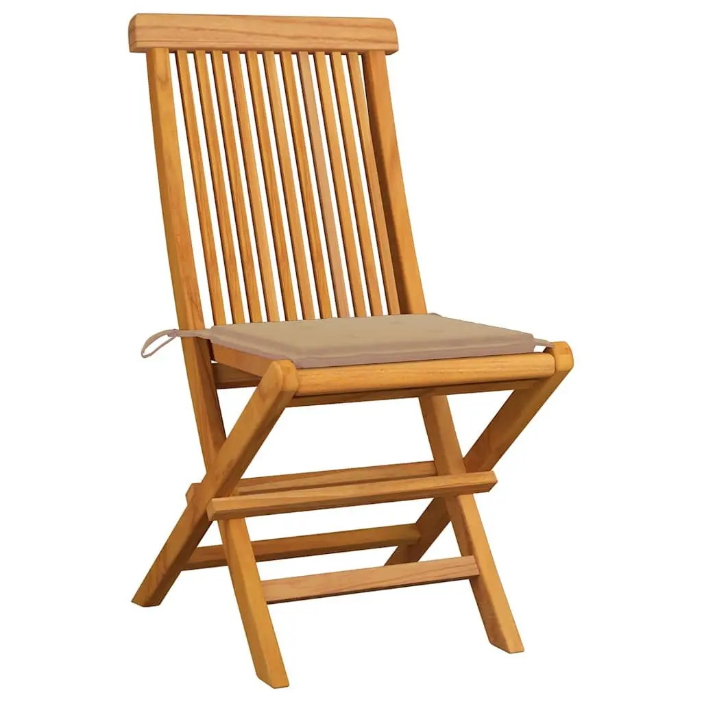 Folding Garden Chairs Set of 8 Outdoor Seating Teak Wood Beige Cushions