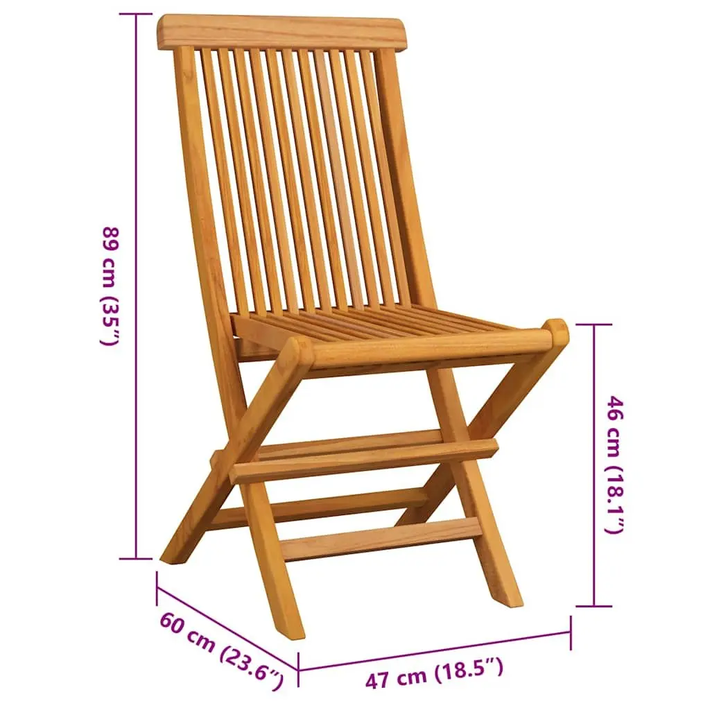 Folding Garden Chairs Set of 8 Outdoor Seating Teak Wood Beige Cushions