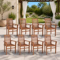 Affordable 8-Piece Stacking Dining Chair Set in Teak