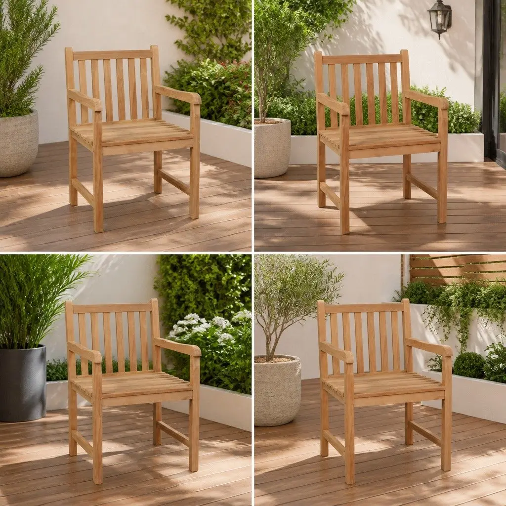 Outdoor Chairs 4 Piece Set Teak Wood Garden Patio Seating Brown Rustic