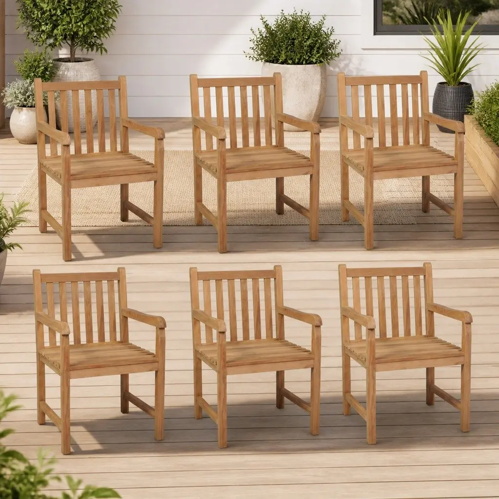 Outdoor Chairs Garden Patio Seating Set 6 Piece Solid Teak Wood Brown