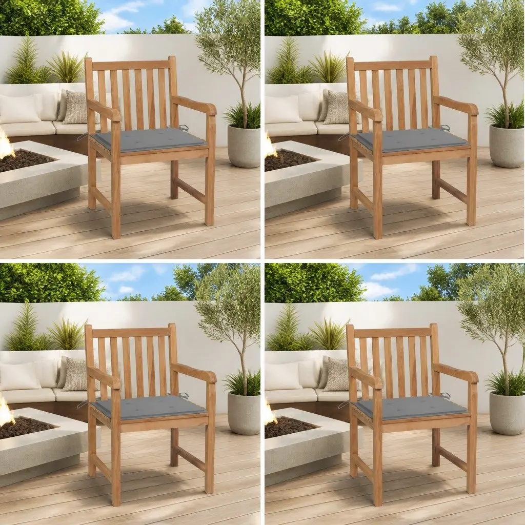 Garden Chairs Set 4 Piece Outdoor Teak Wood with Grey Cushions