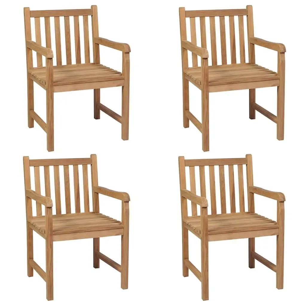 Outdoor Garden Chairs Set 4 Solid Teak Wood Cream White Cushions
