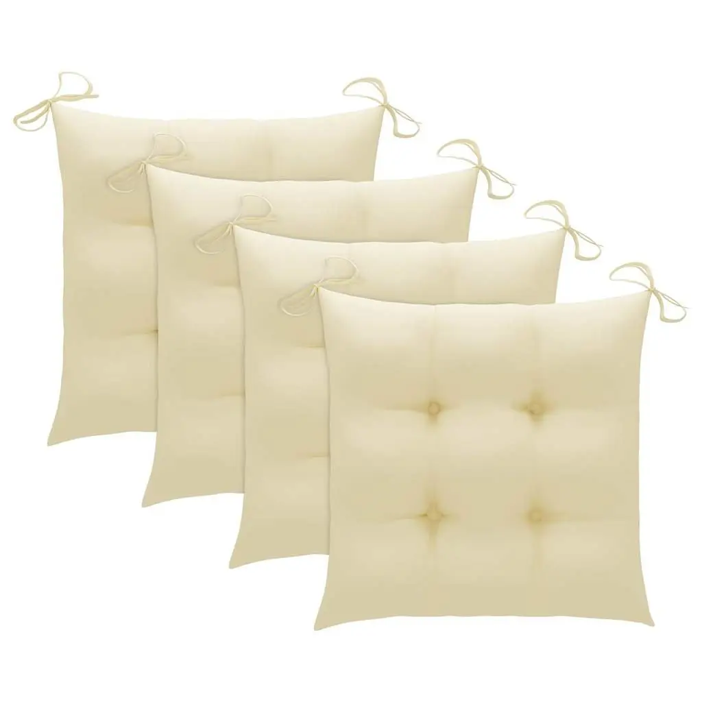 Outdoor Garden Chairs Set 4 Solid Teak Wood Cream White Cushions