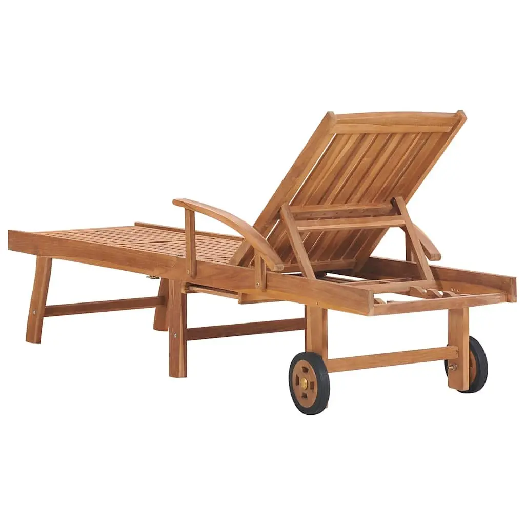 Sun Lounger 2 pcs Solid Teak Wood Slatted Design Garden Patio Outdoor Daybed