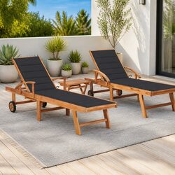 Sun Loungers Set 2 pcs with Side Table Adjustable Backrest Cushion Garden