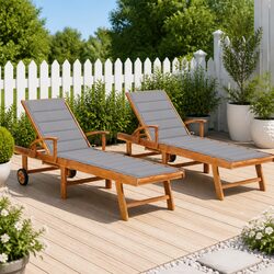 Quality Teak Wood Sun Lounger Daybed Set with Grey Cushion