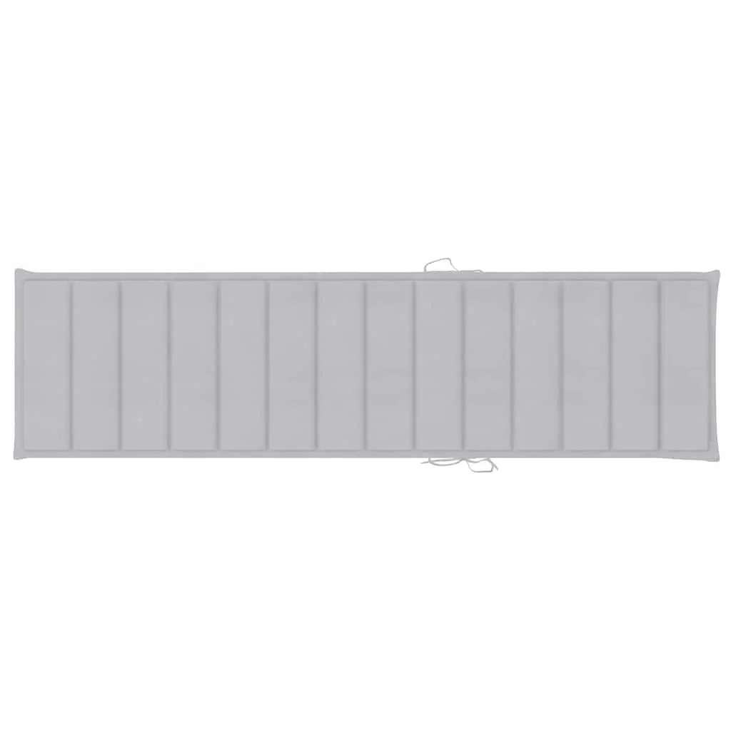 Teak Wood Sun Lounger Outdoor Daybed 2 pcs Adjustable Backrest Grey Cushion