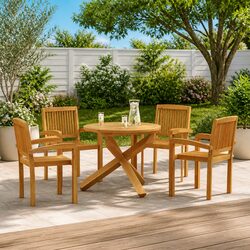 Durable 5 Piece Garden Dining Set in Solid Teak Wood