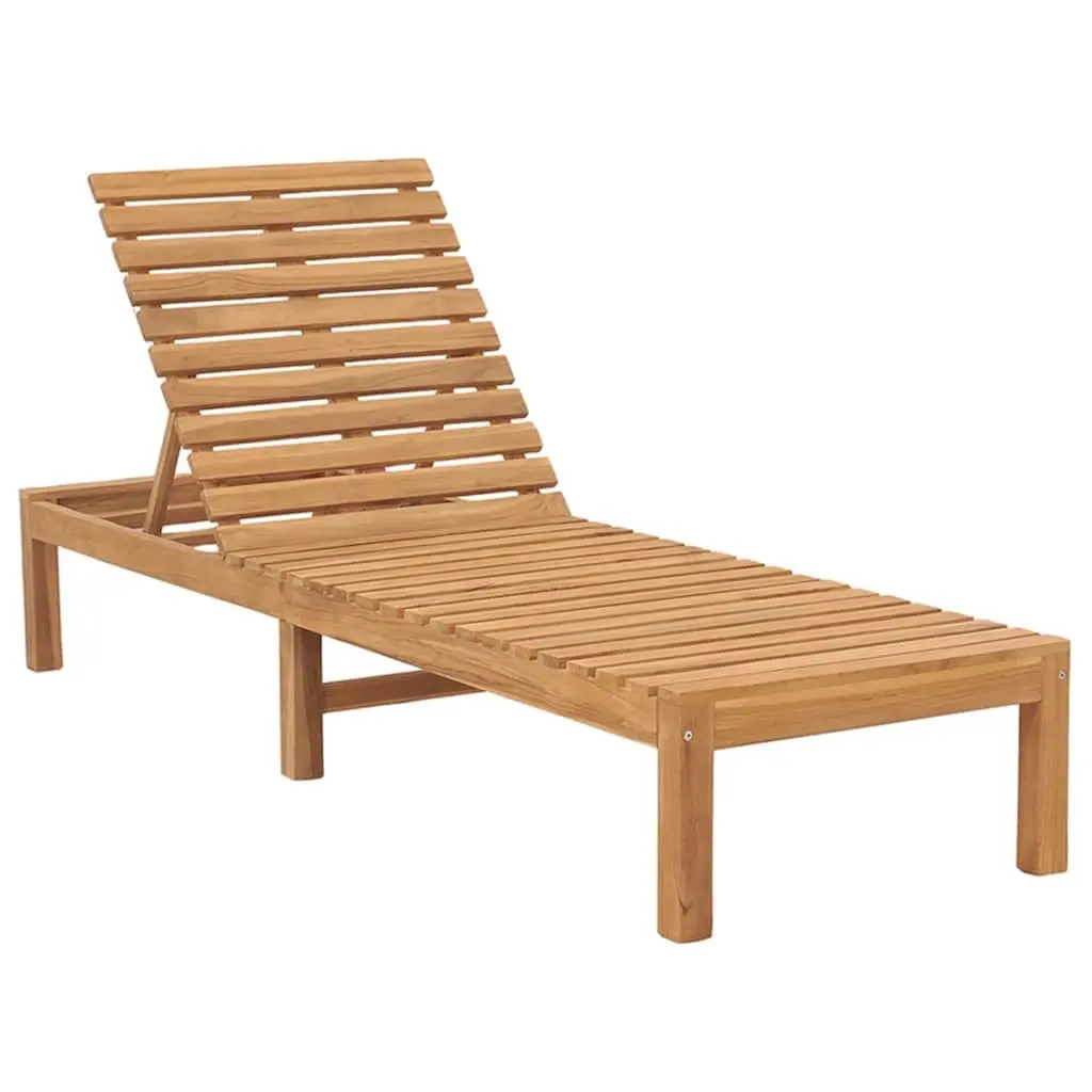 Sun Lounger Adjustable Backrest 2 Piece Solid Teak Wood Outdoor Garden Lounger Brown