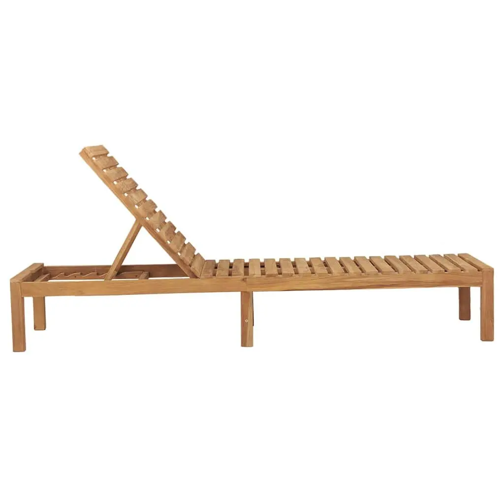 Sun Lounger Adjustable Backrest 2 Piece Solid Teak Wood Outdoor Garden Lounger Brown