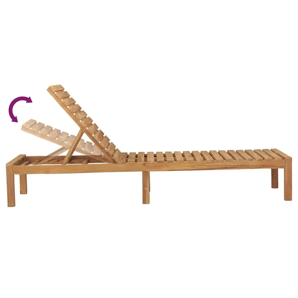 Sun Lounger Adjustable Backrest 2 Piece Solid Teak Wood Outdoor Garden Lounger Brown
