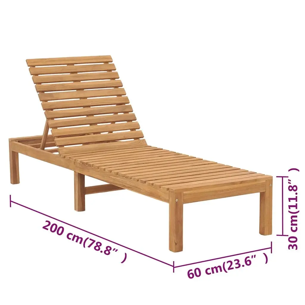 Sun Lounger Adjustable Backrest 2 Piece Solid Teak Wood Outdoor Garden Lounger Brown