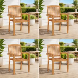 Reliable 4 pcs Stacking Teak Chairs for Outdoors