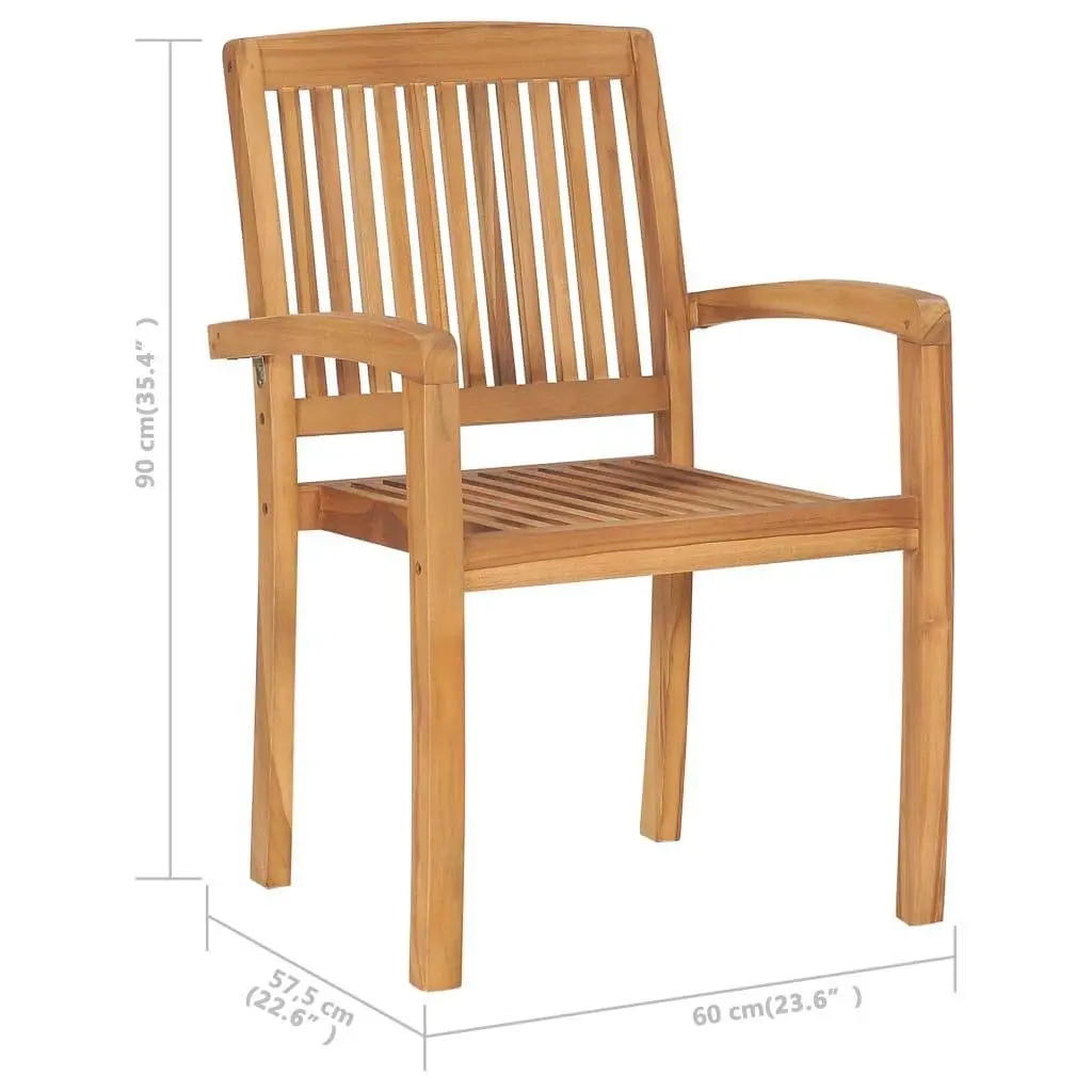 Stacking Garden Chairs Teak Wood Outdoor Patio Furniture 4 Piece Brown