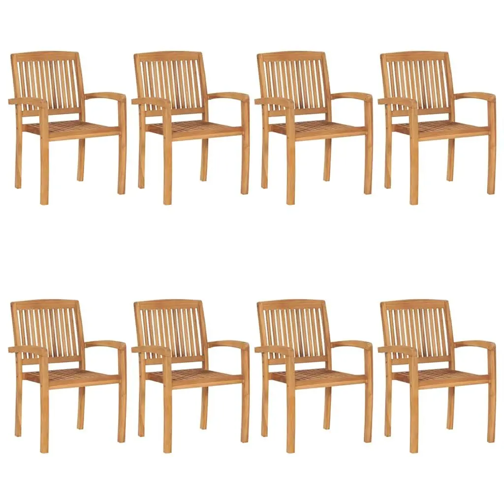 Outdoor Stacking Garden Chairs 8 Piece Teak Wood Dining Set Brown