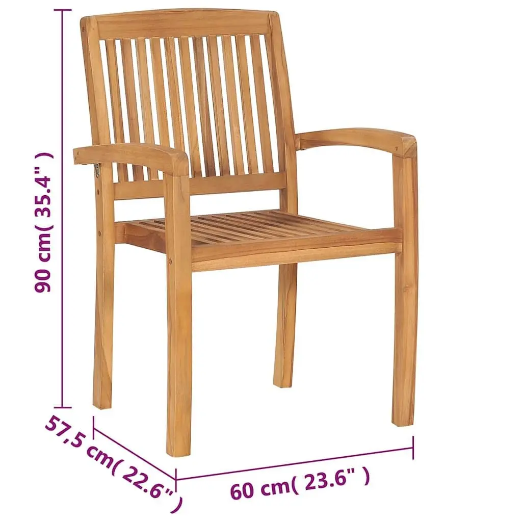 Outdoor Stacking Garden Chairs 8 Piece Teak Wood Dining Set Brown