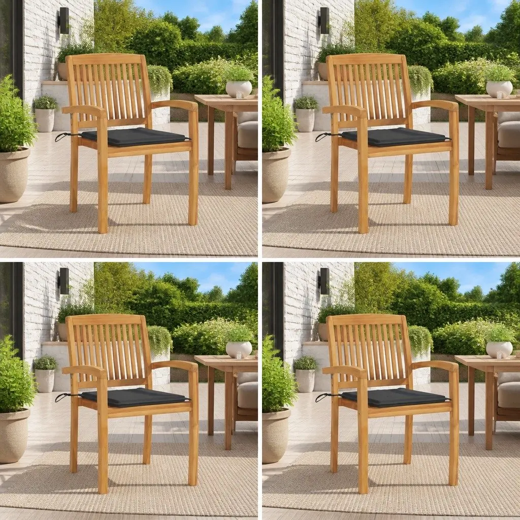 Outdoor Stacking Garden Chairs Set 4 Pcs Teak Wood Anthracite