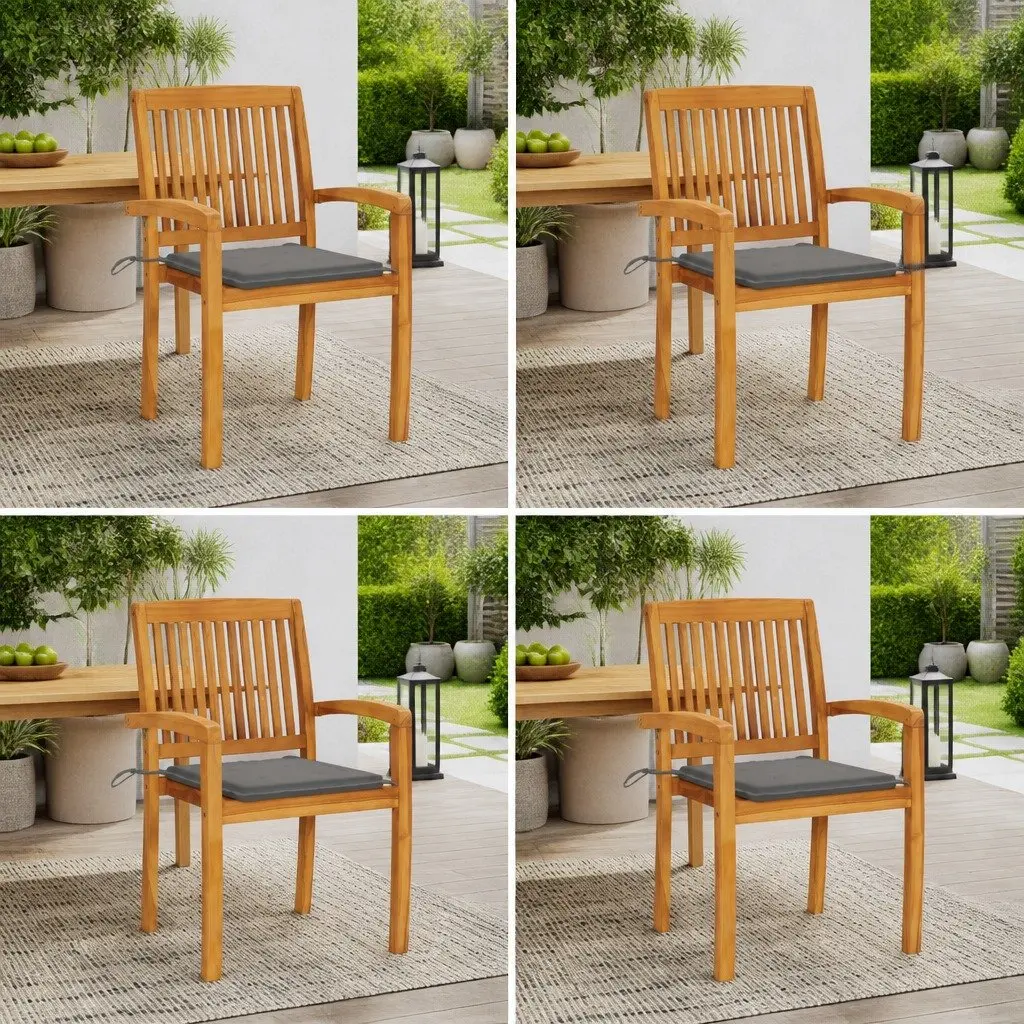Stacking Garden Chairs Set with Grey Cushions