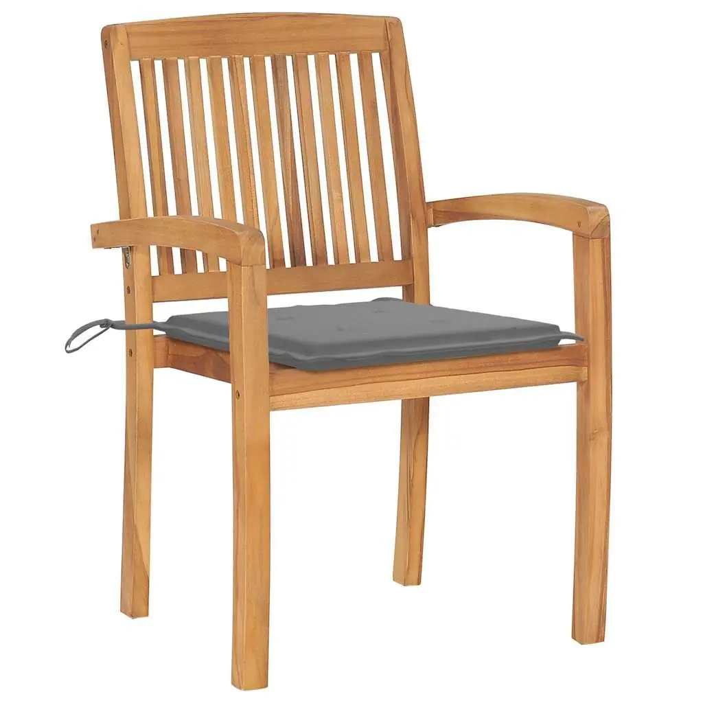 Stacking Garden Chairs Set with Grey Cushions