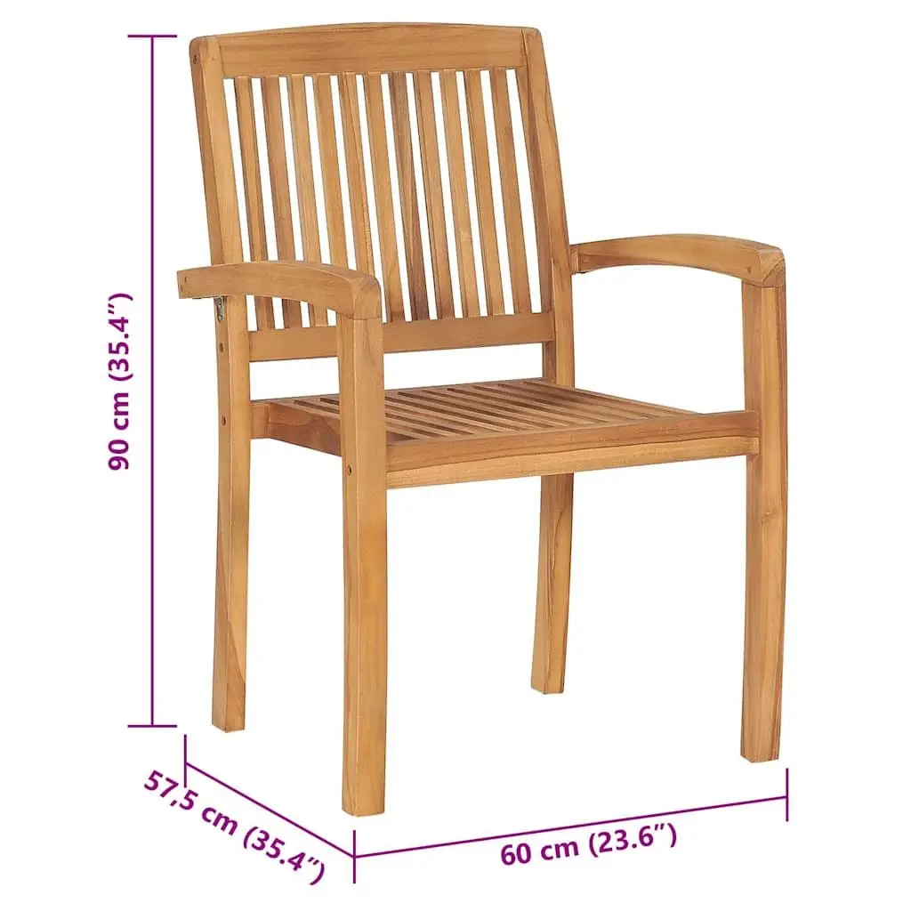 Stacking Garden Chairs Set 8 Piece Teak Wood Cushions Anthracite