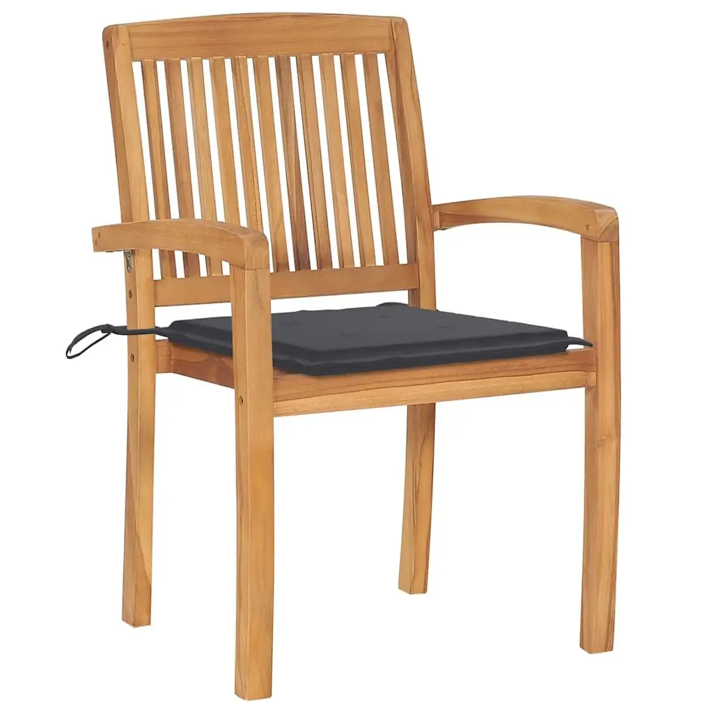 Stacking Garden Chairs Set 8 Piece Teak Wood Cushions Anthracite