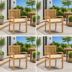 Outdoor Stacking Garden Chairs Set 4 pcs with Cushions Solid Teak Wood White