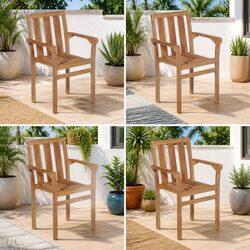 Stackable Garden Chairs - 4 Teak Wood Chairs for Versatile Use