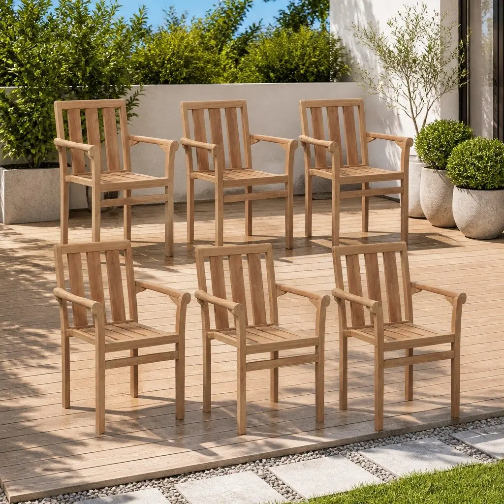Stackable Outdoor Chairs Garden Seating Set 6 Piece Brown Teak Wood