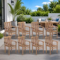 Stackable Outdoor Garden Chairs Set 8 pcs Solid Teak Wood Brown