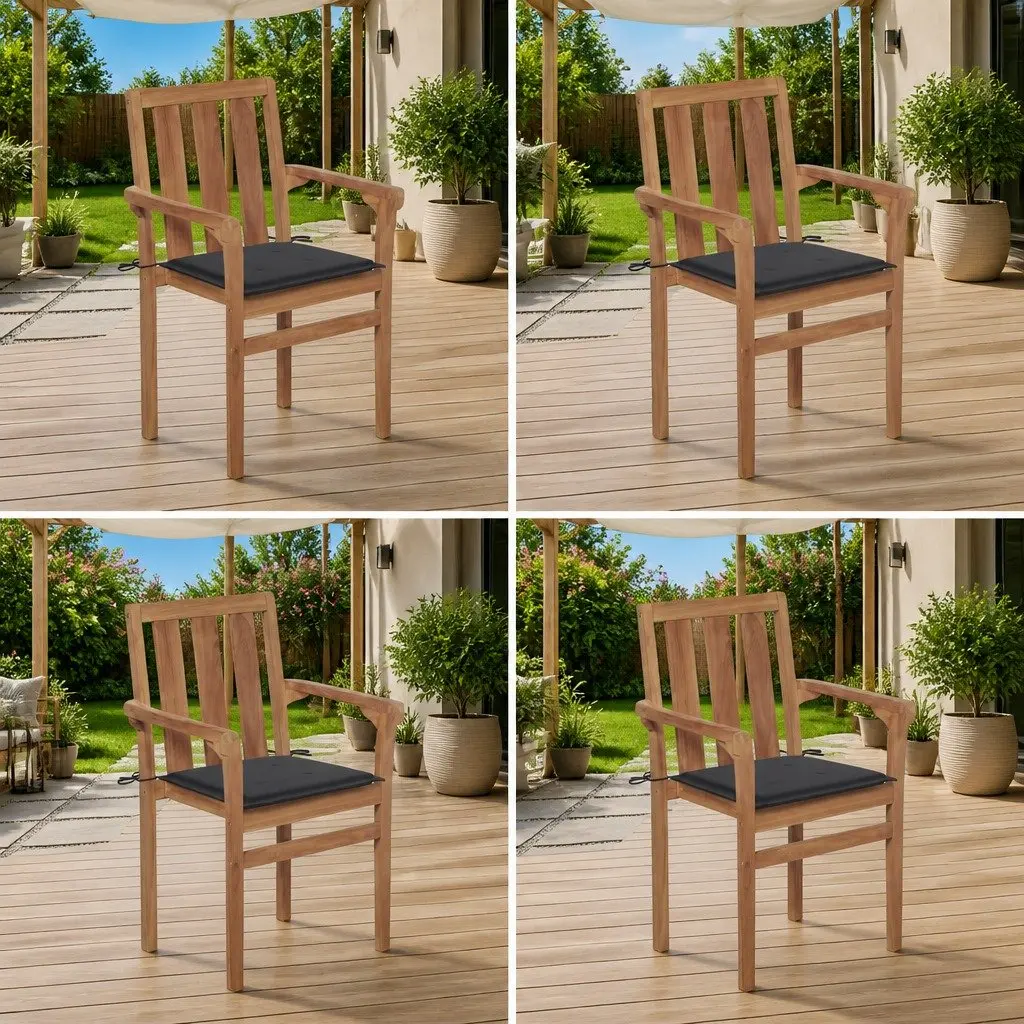 Stackable Garden Chairs with Cushions 4 Piece Set Outdoor Seating Teak Wood