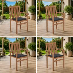 Stackable Garden Chairs with Cushions 4 Piece Set Outdoor Seating Teak Wood
