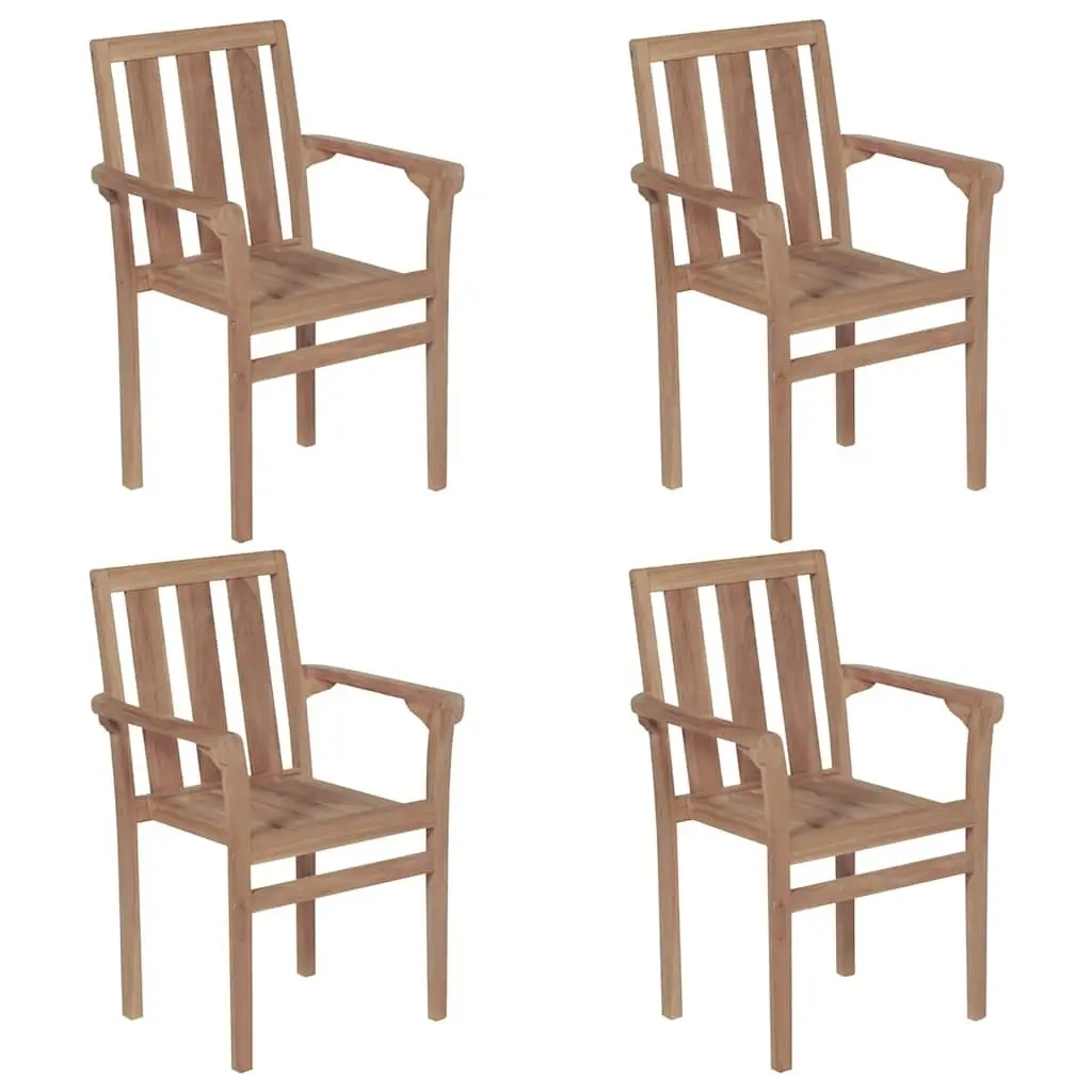 Stackable Garden Chairs with Cushions 4 Piece Set Outdoor Seating Teak Wood