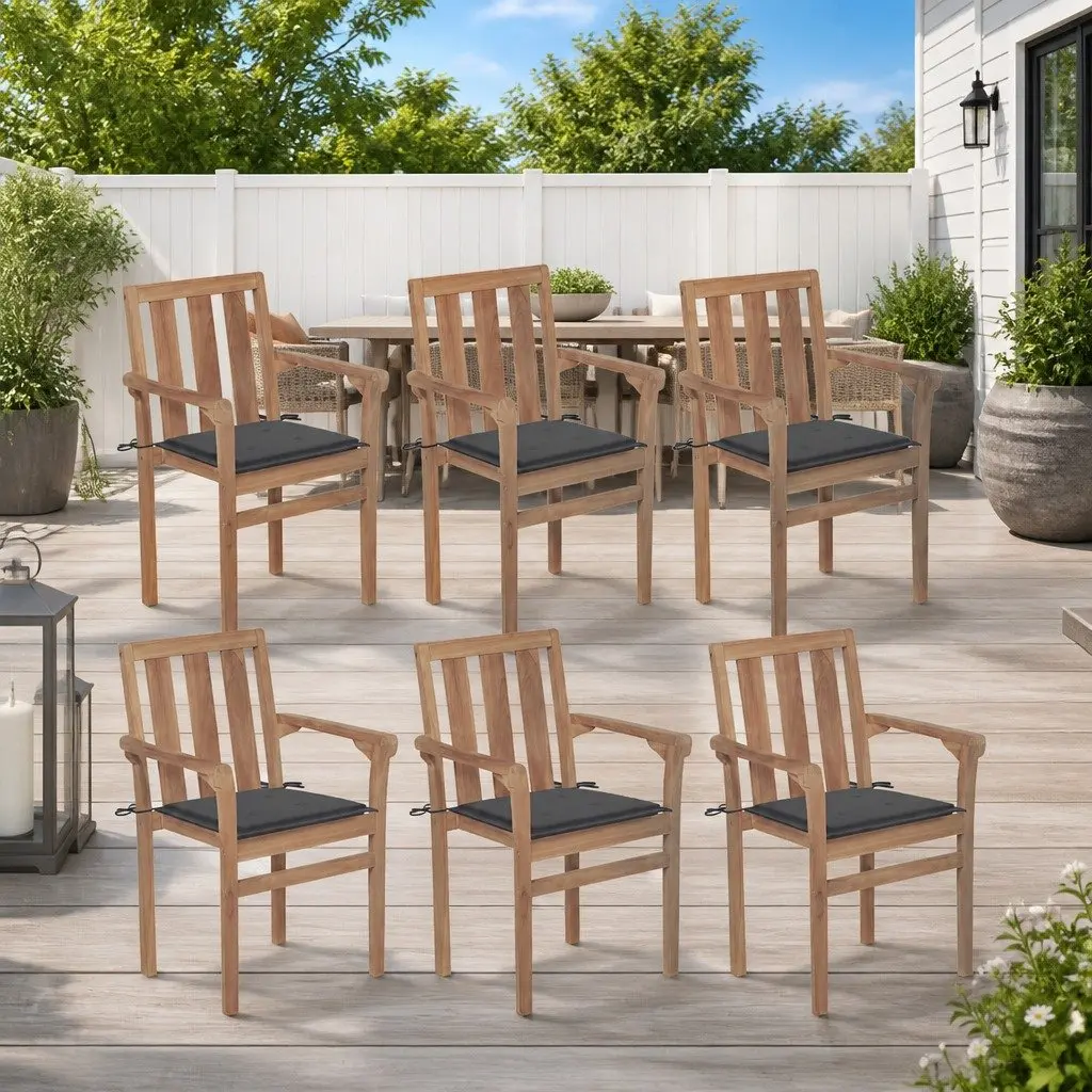 Outdoor Stackable Garden Chairs Set 6 pcs Teak Wood Anthracite