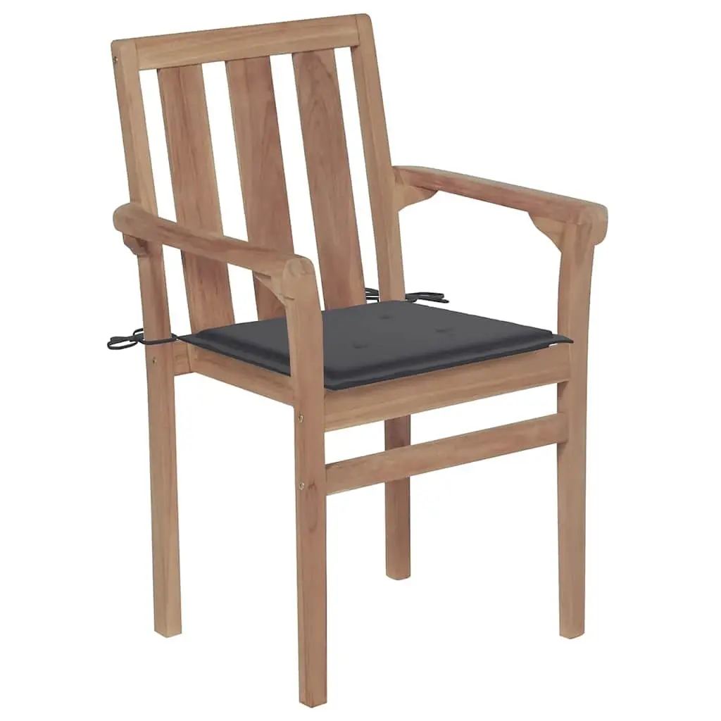 Outdoor Stackable Garden Chairs Set 6 pcs Teak Wood Anthracite
