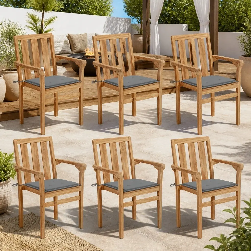 Outdoor Stackable Chairs with Cushions Set of 6
