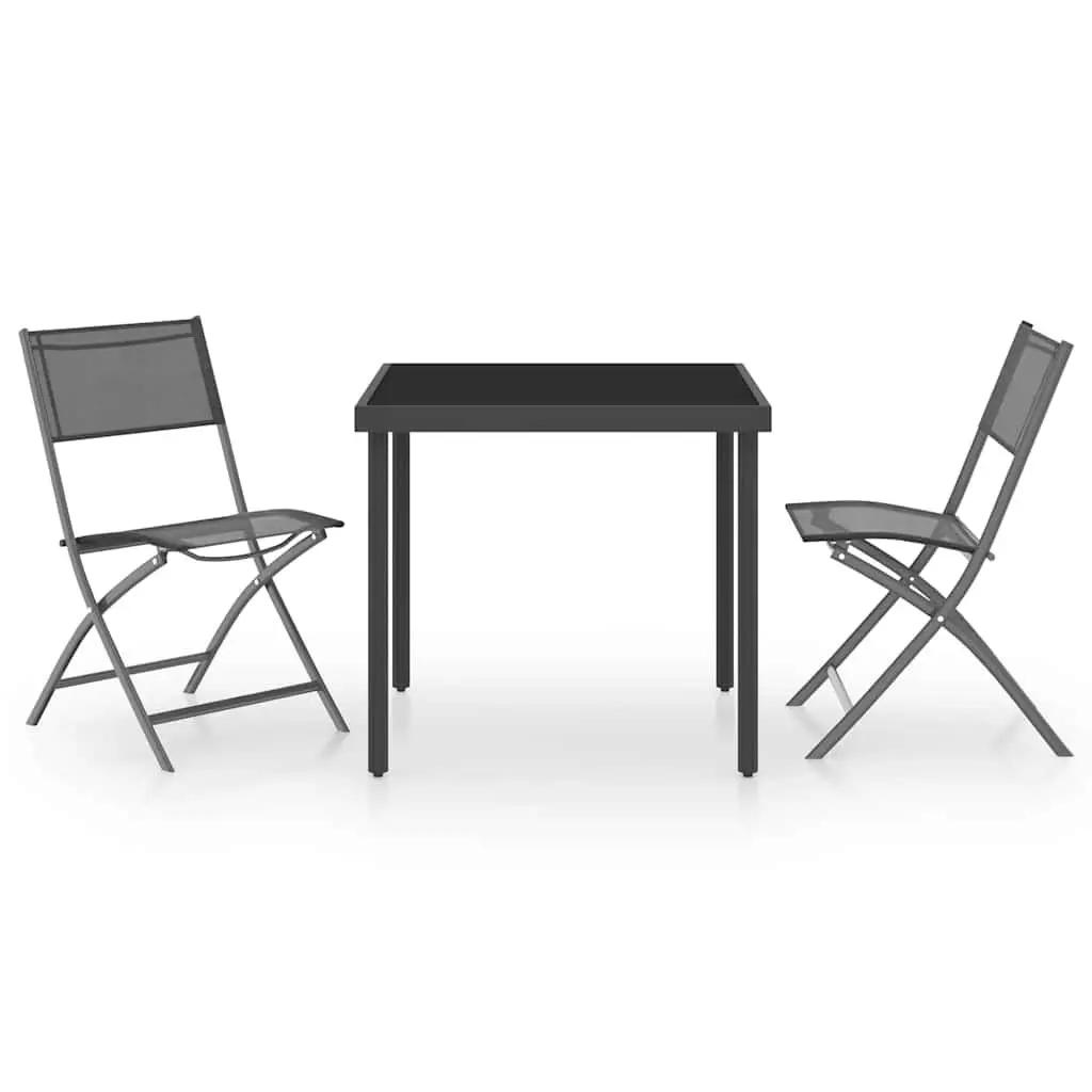 3 Piece Outdoor Dining Set Steel Frame Foldable Chairs Garden Patio Furniture