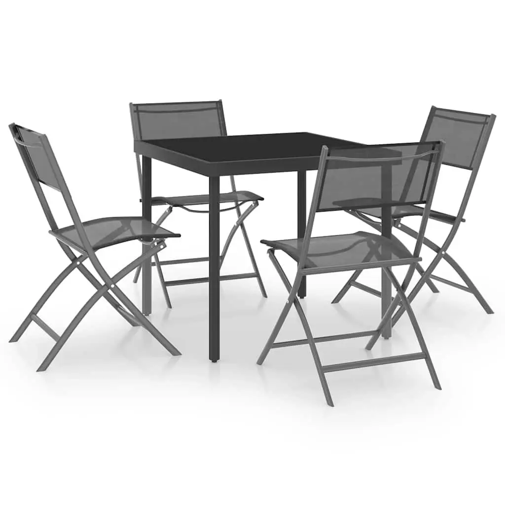 Outdoor Dining Set 5 Piece Steel Frame Folding Chairs Garden Patio Furniture