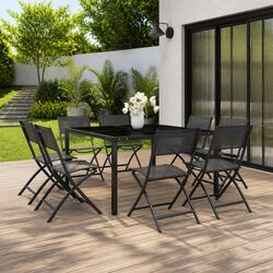 Durable 9 Piece Steel Frame Outdoor Dining Set in Grey
