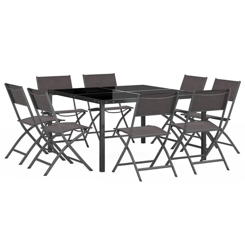 Outdoor Dining Set 9 Piece Steel Frame Table Chairs Grey