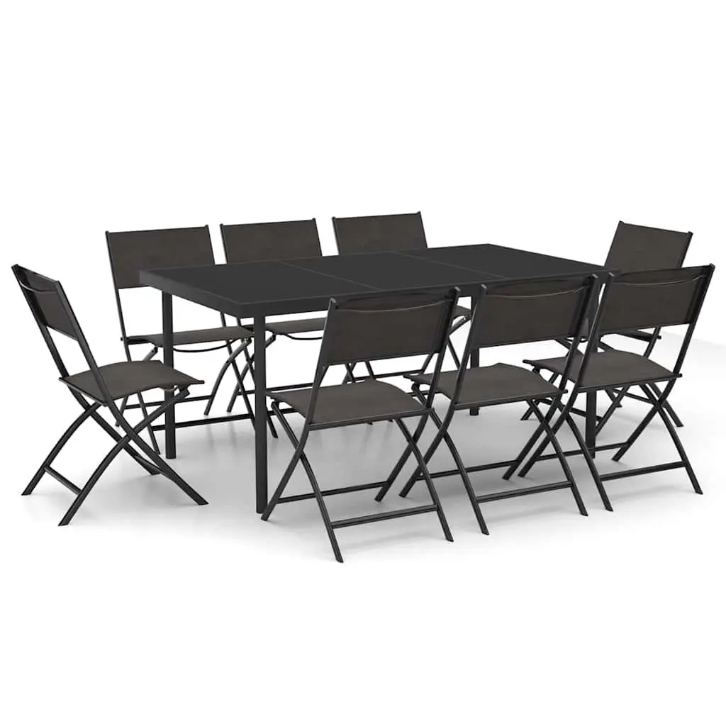 Outdoor Dining Set 9 Piece Garden Furniture Steel Frame Stackable Chairs Black