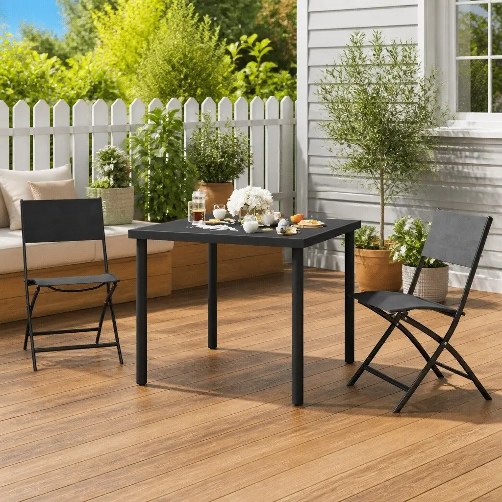 3 Piece Outdoor Dining Set with Space-Saving Chairs