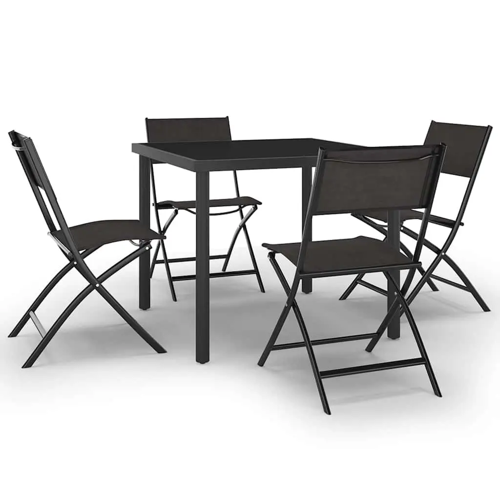 5 Piece Outdoor Dining Set Steel Frame Stackable Chairs Garden Furniture Black