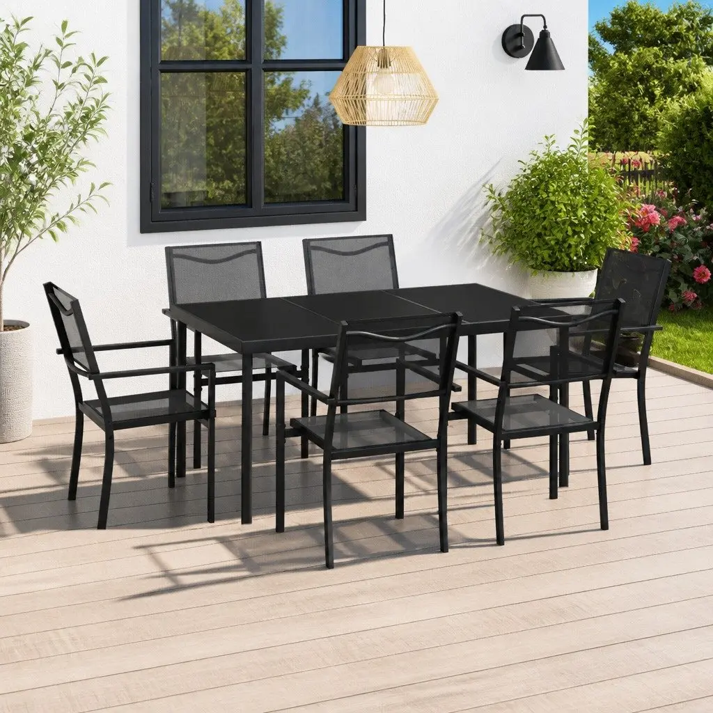 Outdoor Dining Set 7 Piece Anthracite Steel Frame Table Chairs