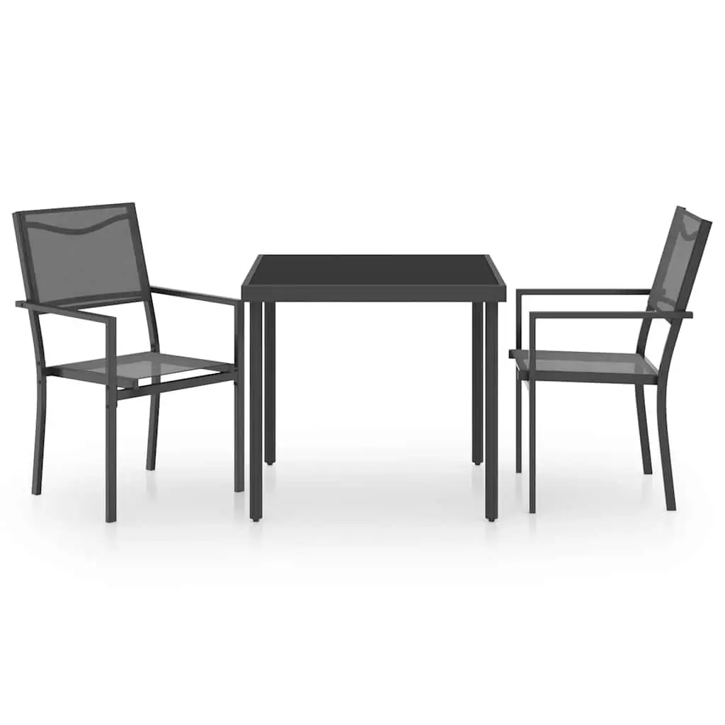 Outdoor Dining Set 3 Piece Garden Furniture Table Chairs Steel Frame Black
