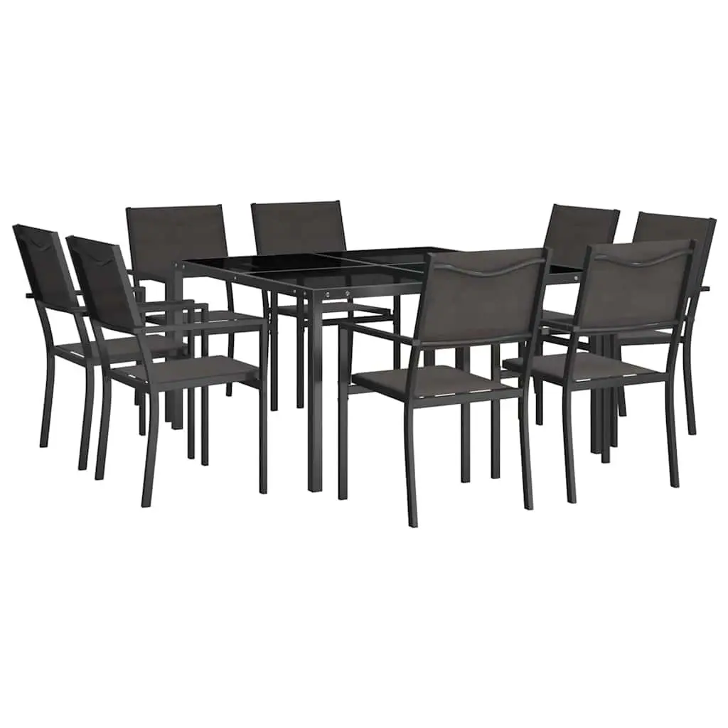 9 Piece Outdoor Dining Set Steel Frame Table Chairs Garden Patio Furniture Black