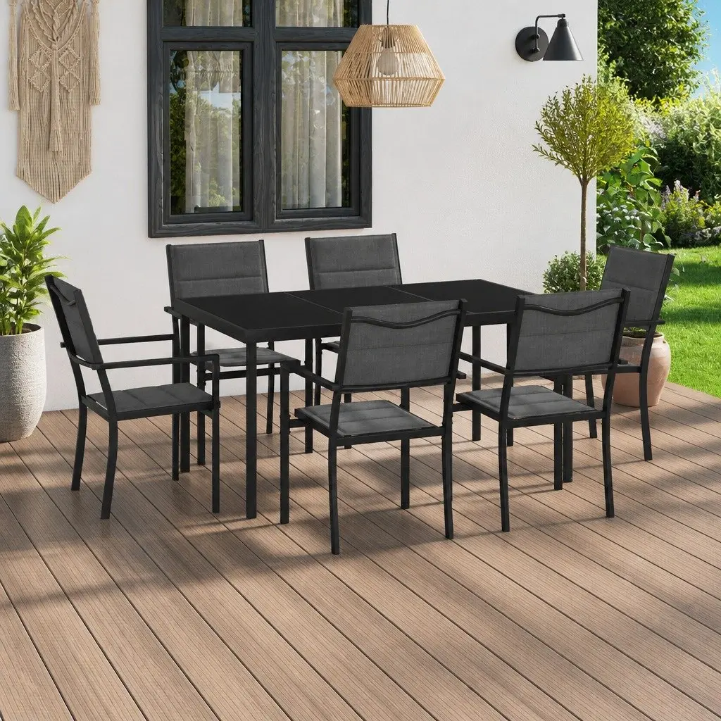 7 Piece Outdoor Dining Set Garden Furniture Steel Frame Anthracite Stackable Chairs