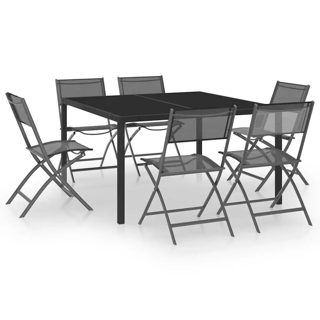 7 Piece Outdoor Dining Set Steel Frame Black Folding Chairs Garden Furniture